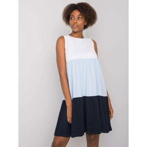 RUE PARIS White and blue dress with a frill