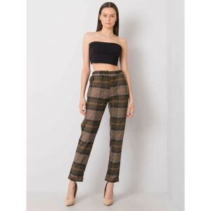 Khaki checked fabric trousers