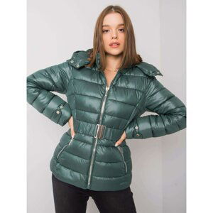 Green winter jacket with a belt