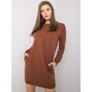 RUE PARIS Brown sweatshirt dress with drawstrings