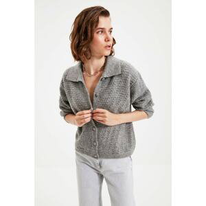 Trendyol Gray Polo Collar Knitted Detailed Knitwear Cardigan