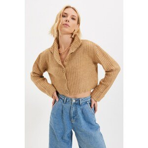 Trendyol Camel Crop Soft textúrovaný stojaci golier Pletené Cardigan