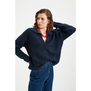 Trendyol Navy Blue Polo Collar Knitted Detailed Knitwear Cardigan
