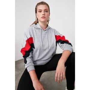 Trendyol Gray Color Block Boyfriend Knitted Sweatshirt