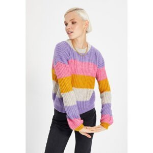 Trendyol Purple Striped Crop Knitwear Sweater