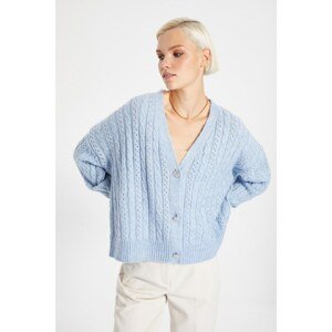 Trendyol Light Blue Jewel Button Knitted Detailed Knitwear Cardigan