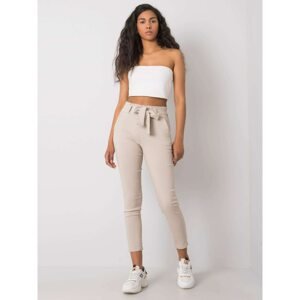 Beige fabric trousers with a belt