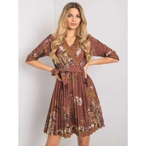 Brown patterned dress with a belt
