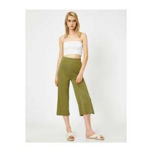Koton Women's Green High Waist Crop Both Trousers