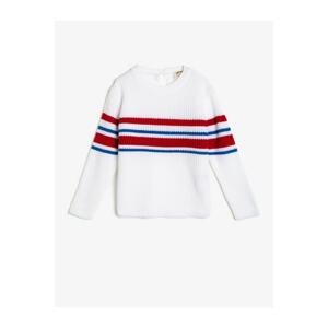 Koton Girl's White Crew Neck Blocky Sweater