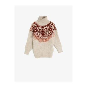 Koton Girl Ecru Patterned Turtleneck Sweater