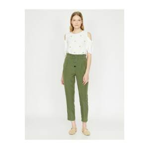 Koton Women's Green High Waist Slim Fit Trousers