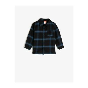 Koton Baby Boy Black Checked Pocket Classic Collar Long Sleeve Shirt