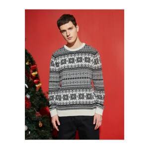 Koton Patterned Crew Neck Knitwear Sweater With Wool Content