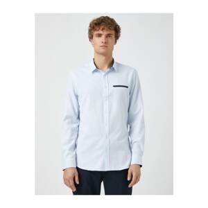 Koton Men's Blue Patterned Classic Collar Shirt