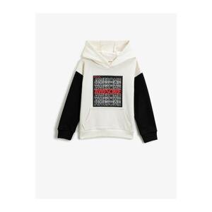 Koton Boys Ecru Hooded Printed Long Sleeve Sweatshirt