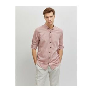 Koton Men's Brown Classic Collar Long Sleeve Cotton Shirt