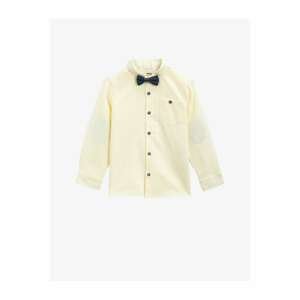 Koton Boy's Yellow Cotton Bow Tie Classic Collar Long Sleeve Shirt