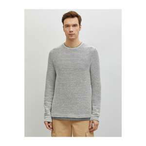 Koton Men's Gray Crew Neck Long Sleeve Slim Fit Sweater