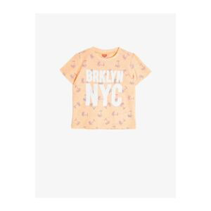 Koton Unisex Baby Orange Crew Neck Letter Printed Short Sleeve T-Shirt
