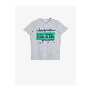 Koton Boy's Gray Printed Cotton Short Sleeve Crew Neck T-shirt