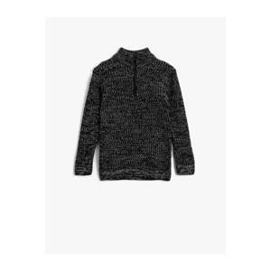 Koton Boy's Black Stand-Up Collar Zippered Long Sleeve Knitwear Sweater