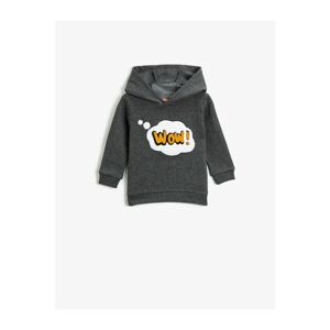 Koton Boys Gray Embroidered Hooded Long Sleeve Sweatshirt