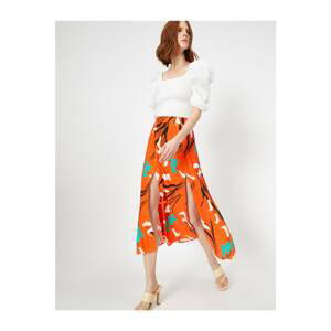 Koton Women's Orange Skirtly Yours Styled By Melis Agazat Patterned Double Slit Skirt