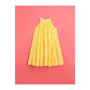 Koton Girl's Yellow Patterned Patterned Dress Halter Neck