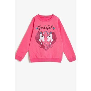 Koton Girl Pink Glitter Detailed Sweatshirt