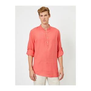 Koton Men's Pink Cotton Mandarin Collar Flannel Shirt