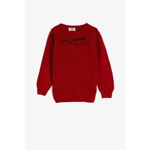 Koton Girl Red Cotton Crew Neck Ataturk Printed Sweater