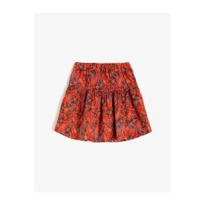Koton Girl Claret Red Cotton Patterned Regular Waist Skirt