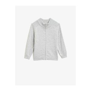 Koton Cotton Zippered Long Sleeve Knitwear Cardigan