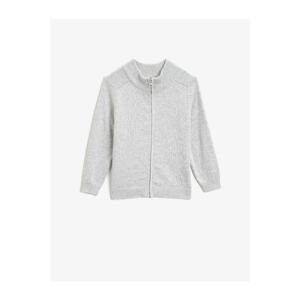 Koton Cotton Zippered Long Sleeve Knitwear Cardigan