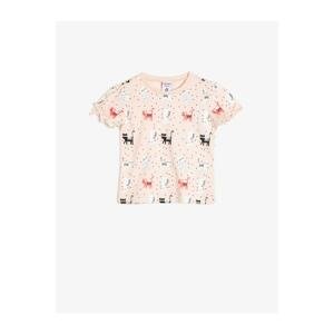 Koton Girl's Pink Cat Patterned T-Shirt