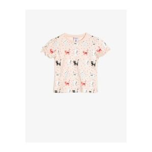 Koton Girl's Pink Cat Patterned T-Shirt