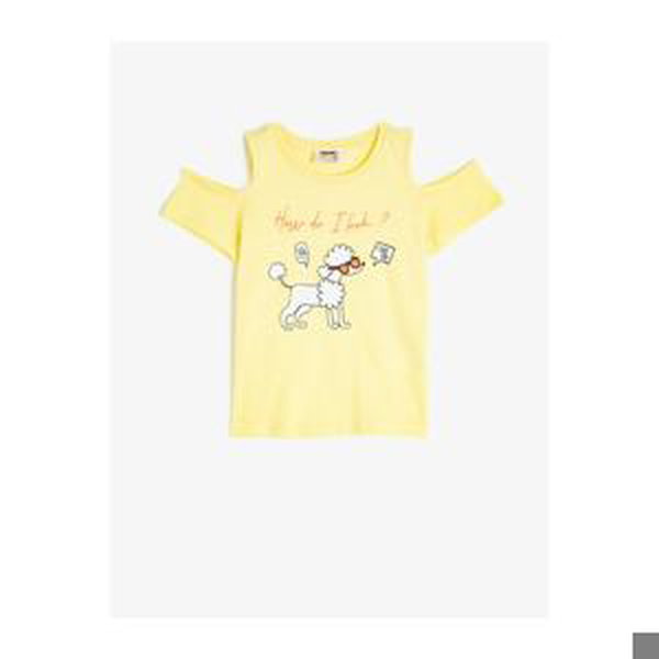Koton Girl's Yellow Written Printed Shoulder Detailed T-Shirt