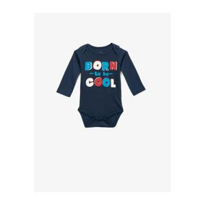 Koton Boys Navy Blue Cotton Printed Long Sleeve Snap Zipper