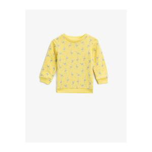 Koton Girl's Yellow Cotton Printed Crew Neck Long Sleeve Sweatshirt