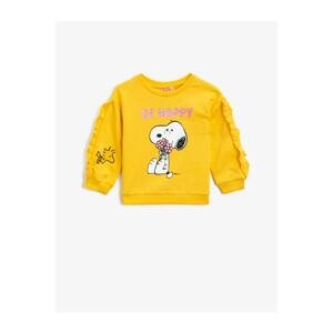 Koton Girl Yellow Cotton Snoopy Licensed Printed Ruffled Sweatshirt