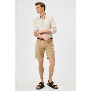 Koton Men's Ecru Belted Shorts Gabardine Fabric 5 Pocket Cotton