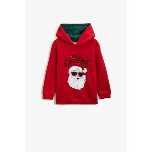 Koton Boy Red Cotton Hoodie Printed Sweatshirt