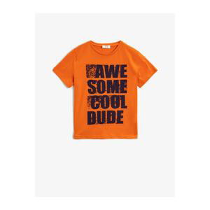 Koton Boy's Orange Written Short Sleeve Cotton T-Shirt