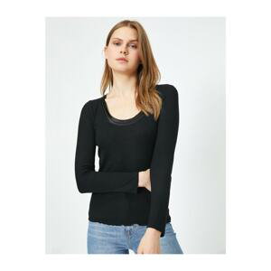 Koton Women's Black Hollow-Neck Long Sleeve T-Shirt