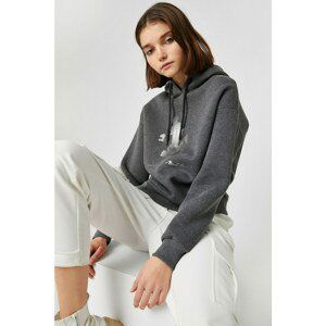 Koton Women's Gray Disney Licensed Mickey Mouse Printed Hoodie Sweatshirt