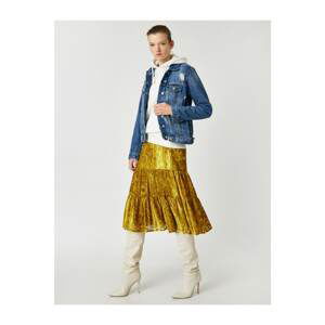 Koton Women's Yellow Tulle Detailed Patterned Velvet Skirt