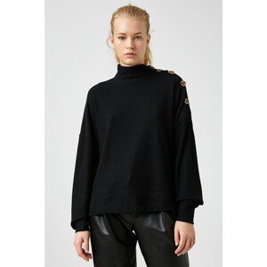 Koton Women's Turtleneck Button Detailed Black Sweater 1kak13821ek