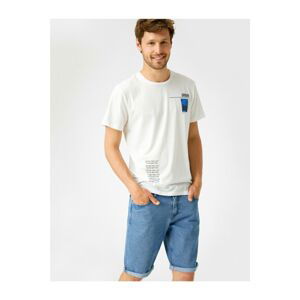 Koton Men's White Printed Crew Neck Short Sleeve Cotton T-Shirt