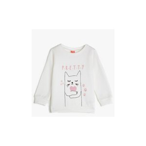 Koton Girl's Ecru Crew Neck Sweatshirt